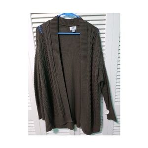 Cable knit army green cardigan sweater